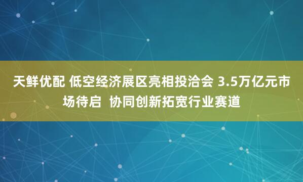 天鲜优配 低空经济展区亮相投洽会 3.5万亿元市场待启  协同创新拓宽行业赛道